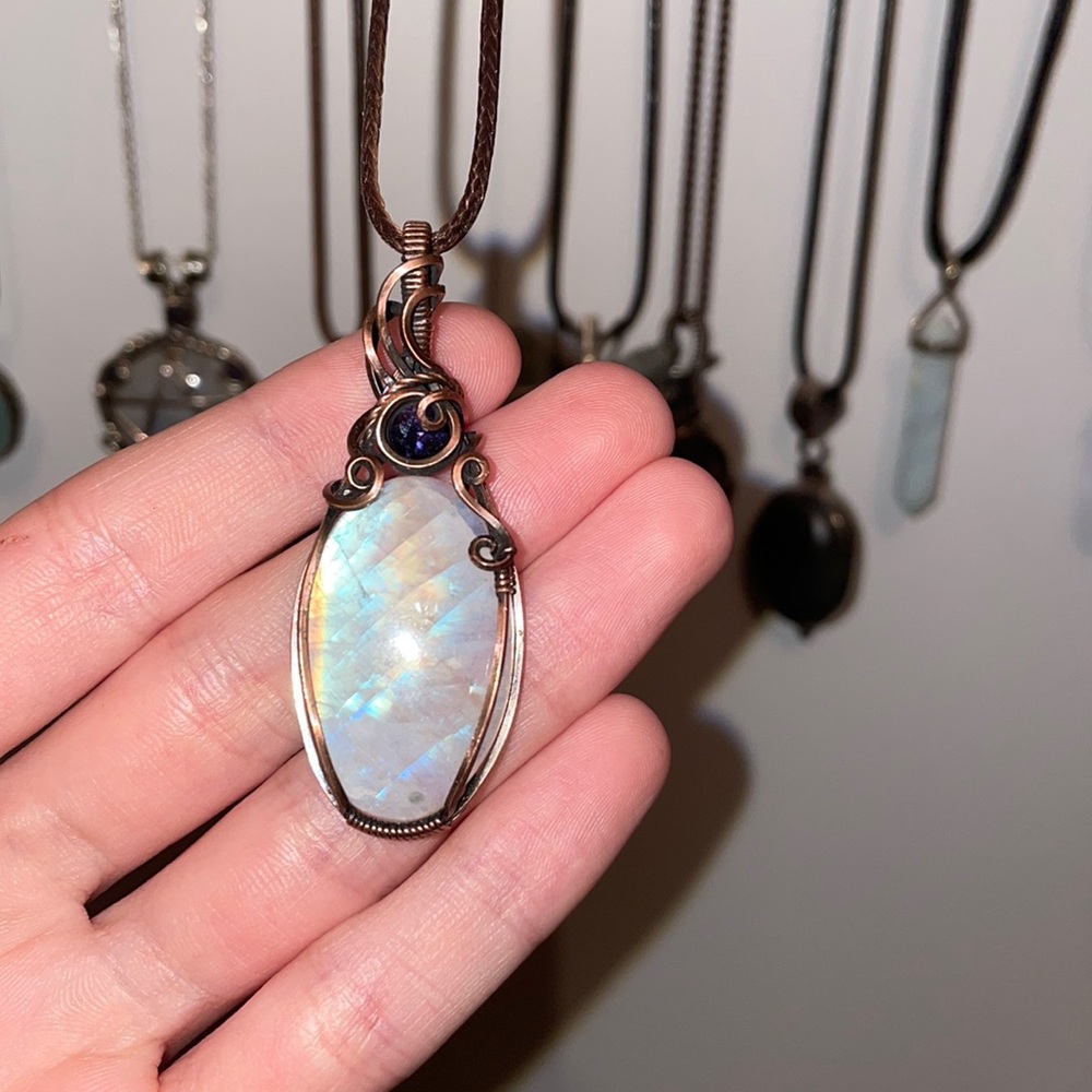 Moonstone wire wrapped necklace artisan made